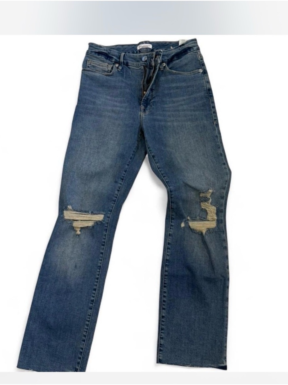 Good American Straight Leg Distressed Blue Jeans